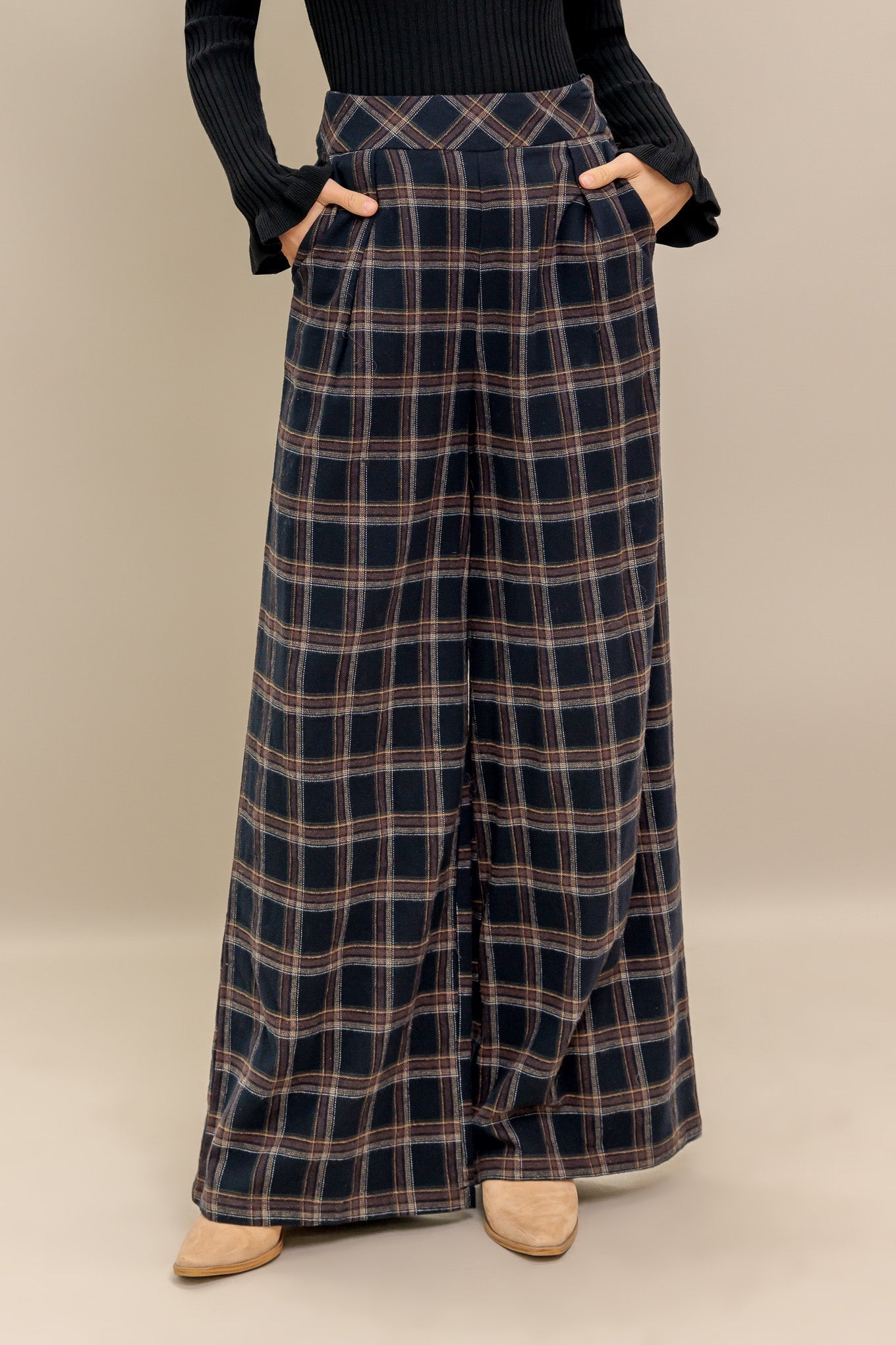 LATTE SUNDAY WOVEN PLAID PANTS Flying Tomato
